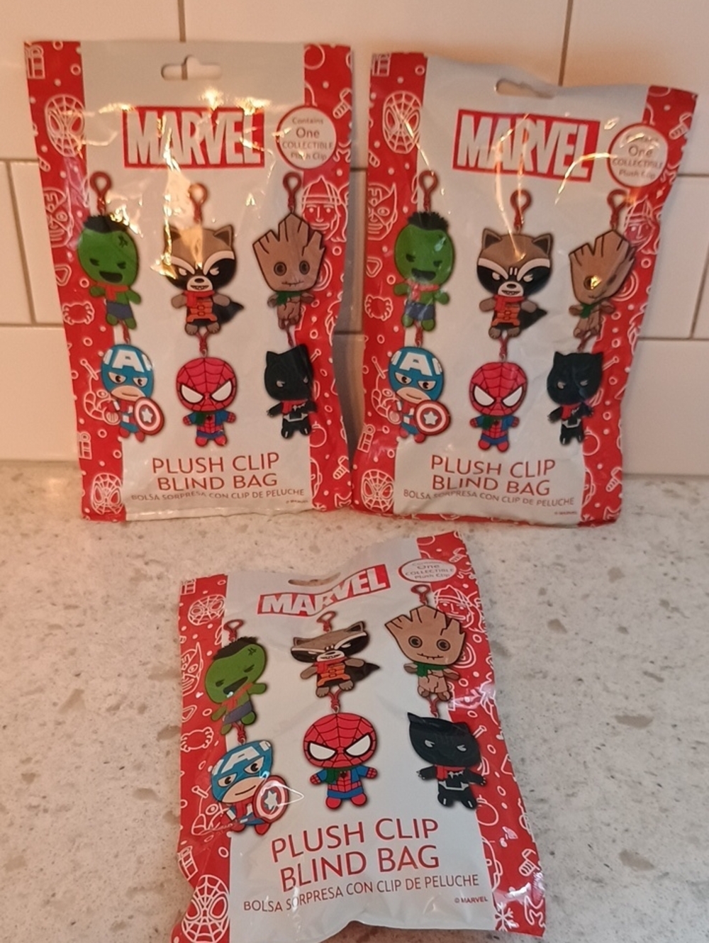 Set Of 3 Marvel Plush Clip Blind Bag - Mixed Characters-Brand New